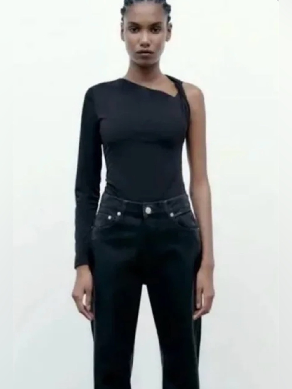 Zara one sleeve asymmetrical bodysuit in black